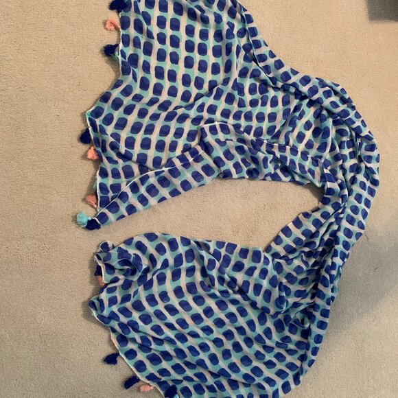 Kate Spade Island Stamp Oblong Scarf with Tassels - Picture 3 of 4